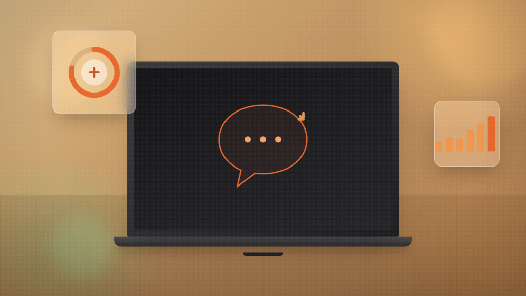 Laptop mit Chat-Symbol und Diagrammen als Symbolbild für Generative Engine Optimization (GEO) in der KI-Suche