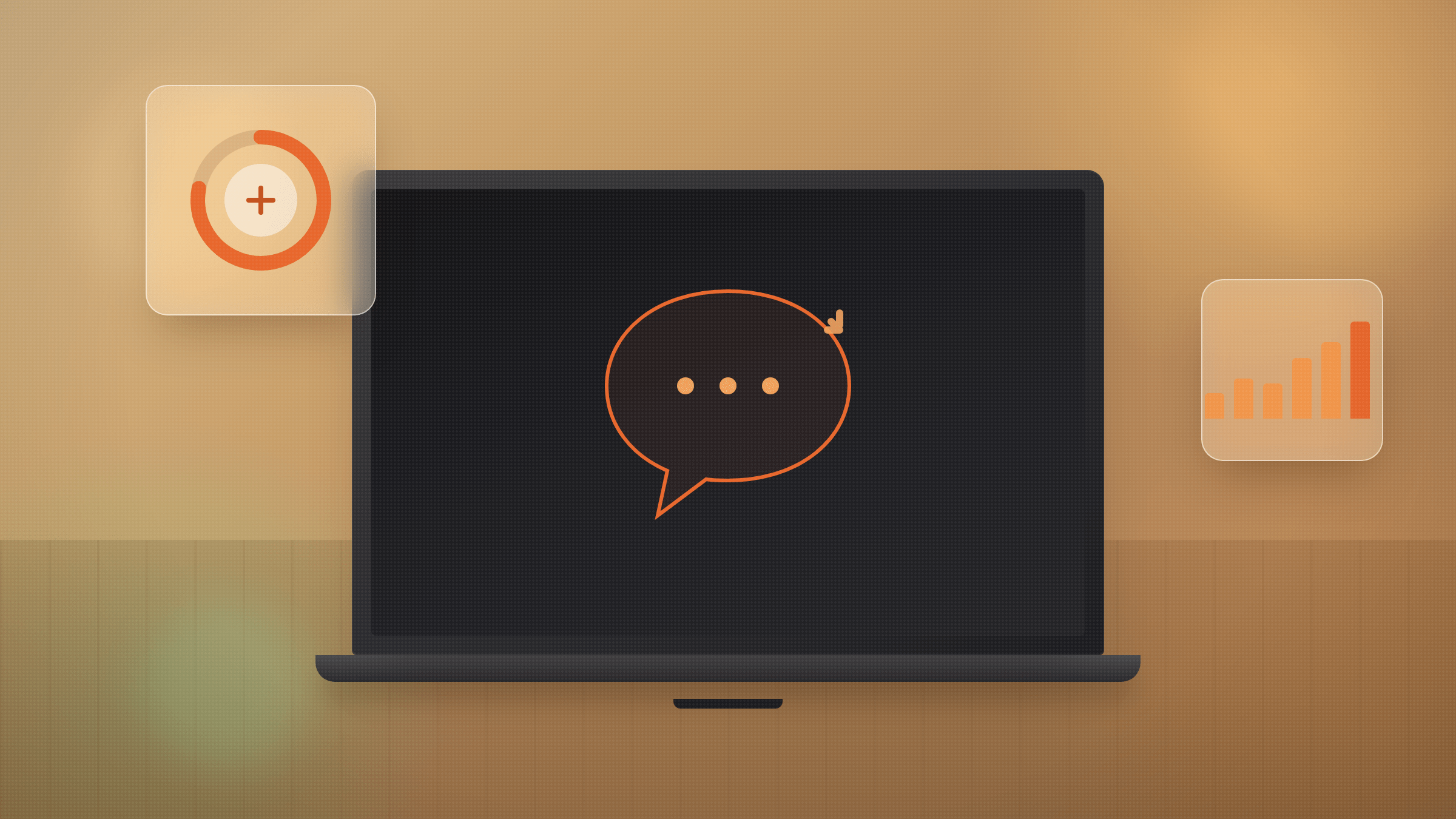 Laptop mit Chat-Symbol und Diagrammen als Symbolbild für Generative Engine Optimization (GEO) in der KI-Suche
